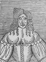 Eine Tudor-Dame mit entblößten Brüsten, eine Illustration aus 